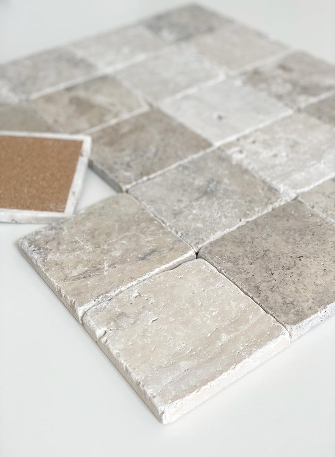 Marble Object Beige 4'' X 4'' Travertine with Fossil Coasters Stone Drink Spills Coasters Tumbled Stone Set of 4 Pieces - Image 5